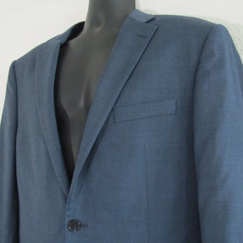 Jos A Bank Traveler Blazer Mens 44L Blue Slim Fit Wool Sports Coat Jacket Preppy